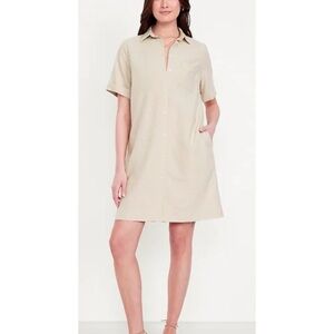 Old Navy Linen Blend Mini Shirt Dress Cream